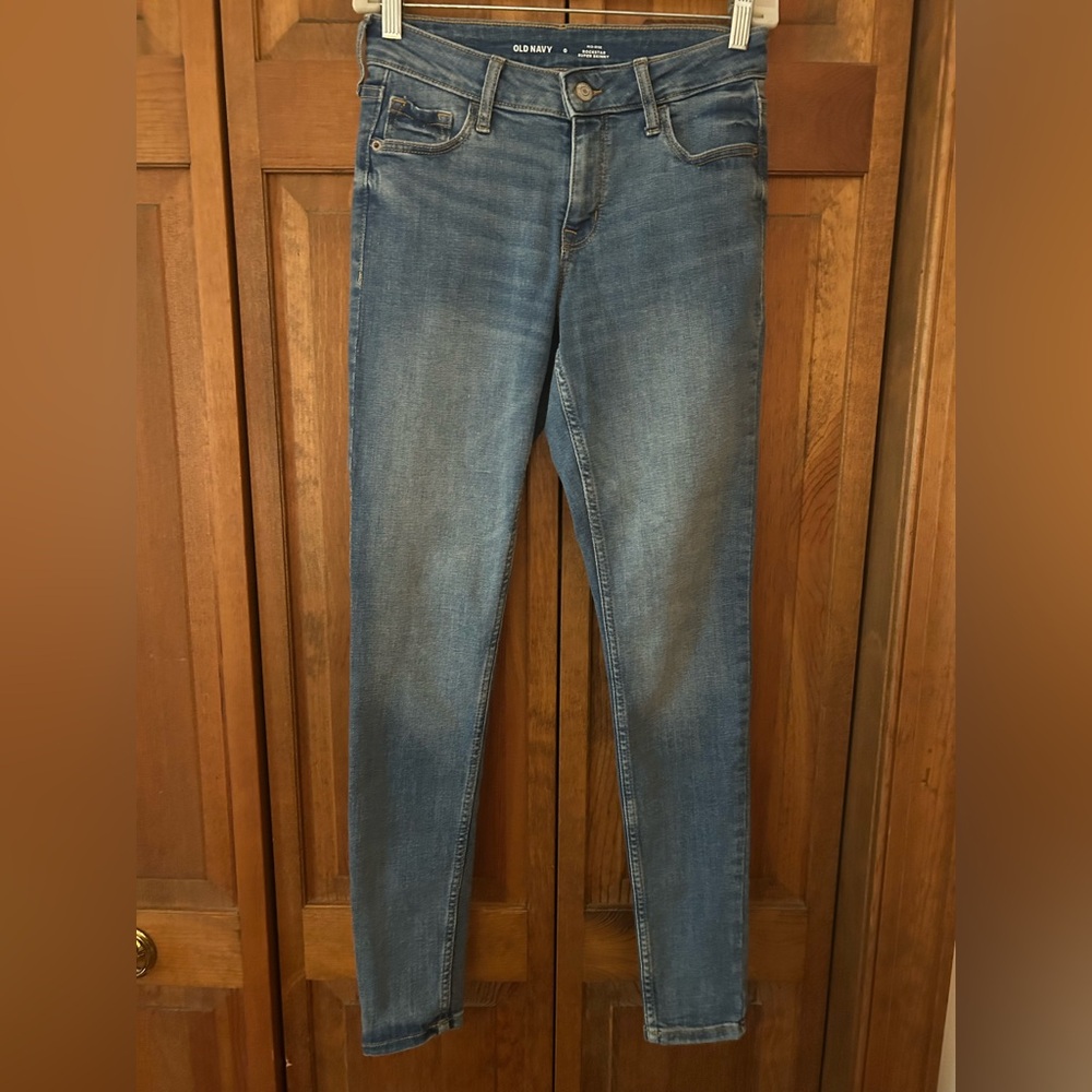 Old Navy Women's Sz 0 Mid-Rise Rockstar Super Skinny Cotton Blend Blue Jeans